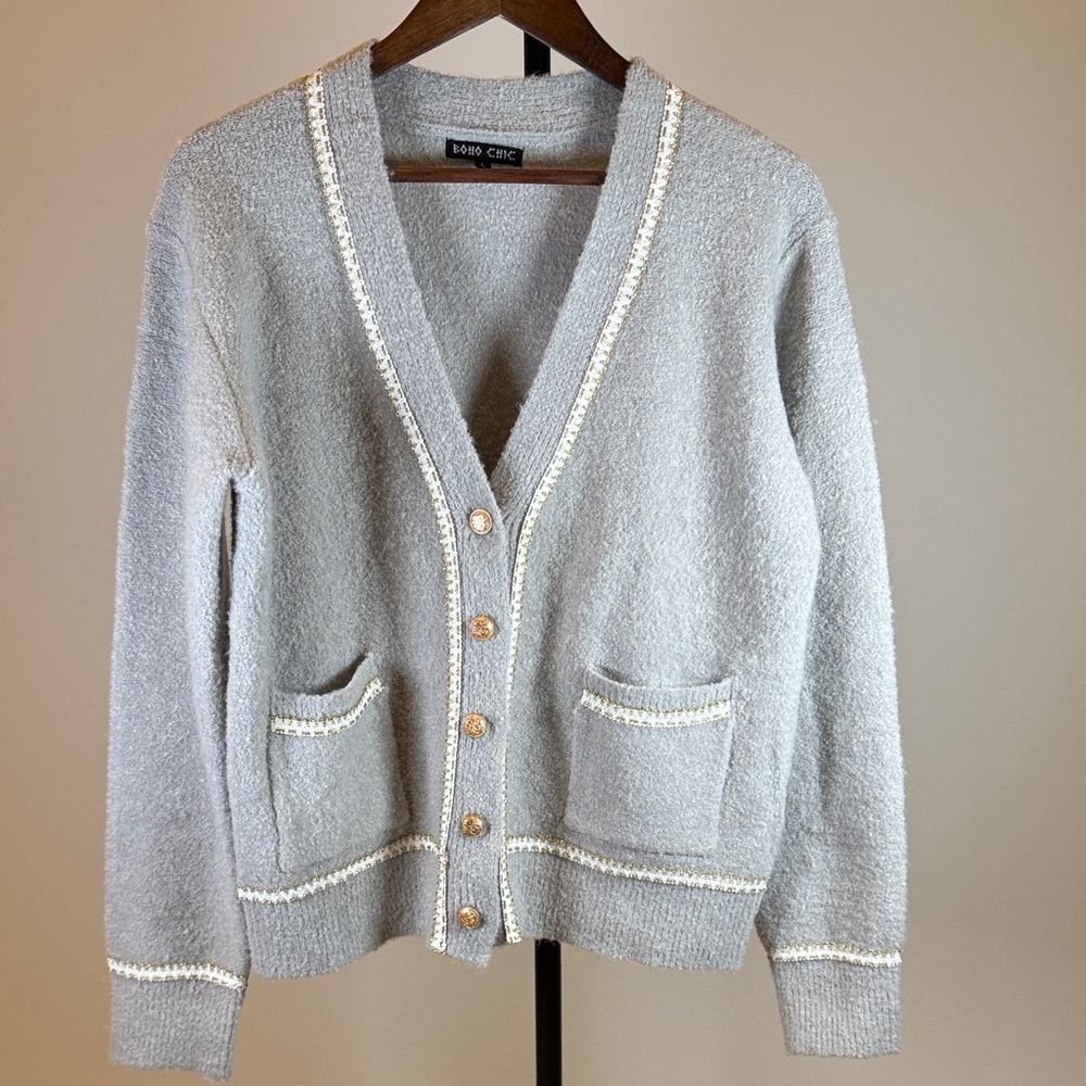Boho Chic Gray Cardigan sweater. Size L